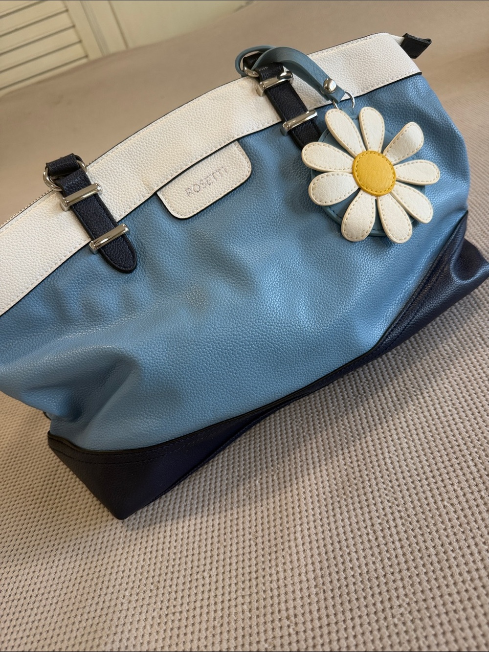 Rosetti Light Blue White Navy Tote with Daisy Charm